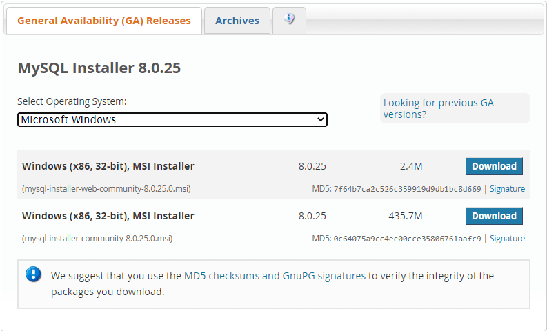 MySQL Download Page