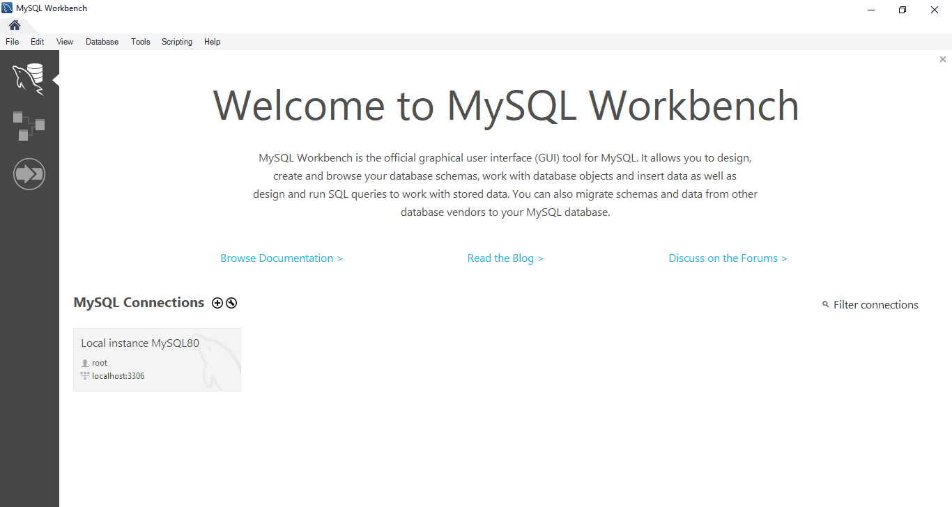 MySQL Home Screen Workbench