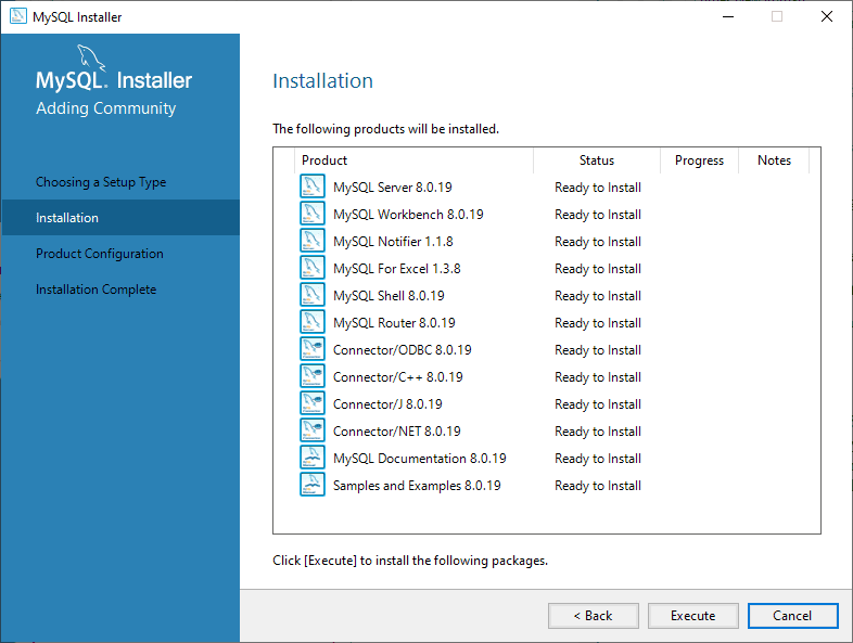 MySQL Installation Screen