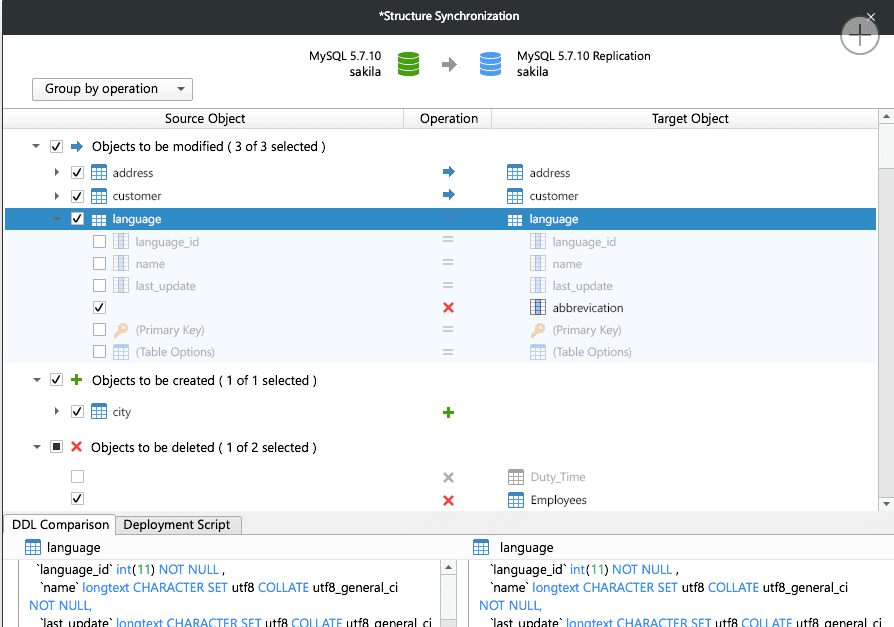 Navicat for MySQL structure synchronization