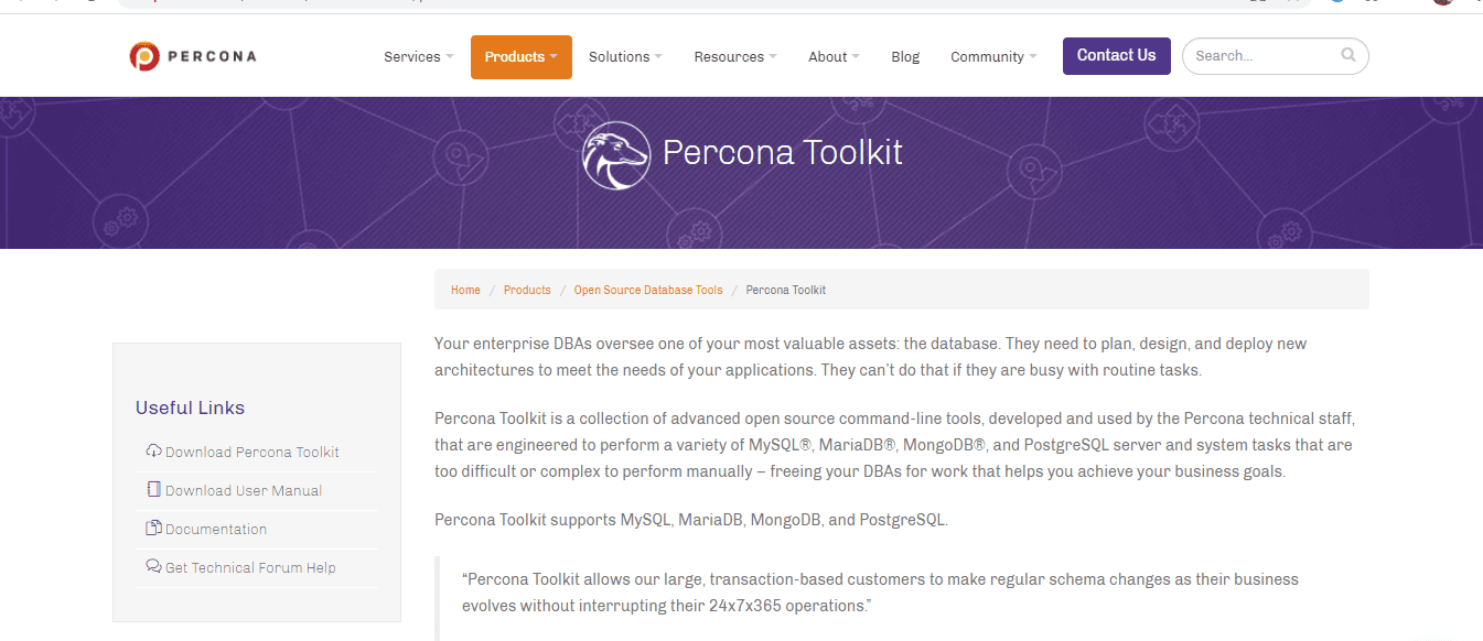 Percona toolkit webpage