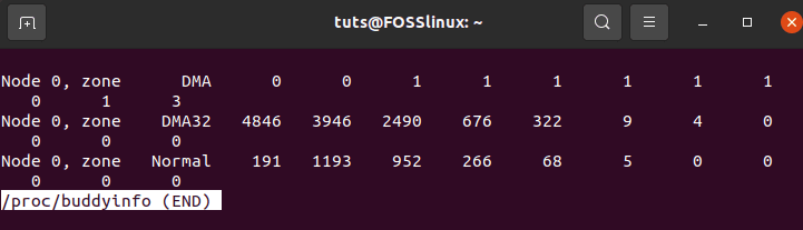 accessing the buddyinfo file for zones and nodes data