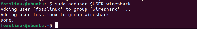 adding fosslinux user to wireshark