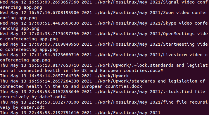 sample output of using find, sort, and cut command