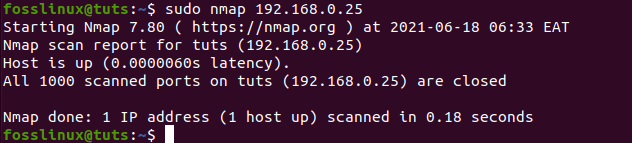 scanning IP address using Nmap