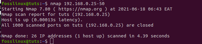 using Nmap to scan an IP address range