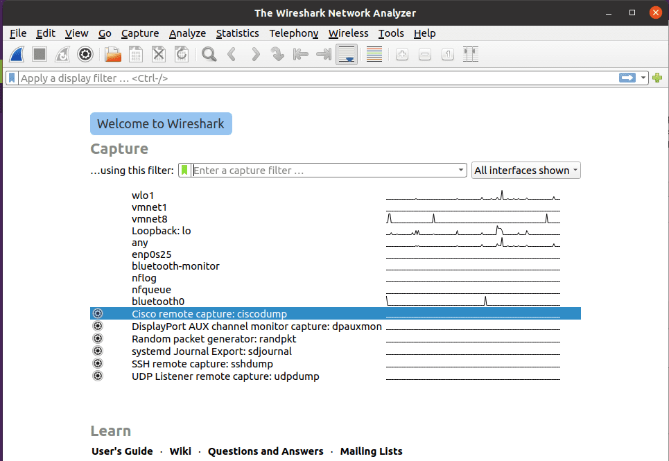 wireshark started by terminal command