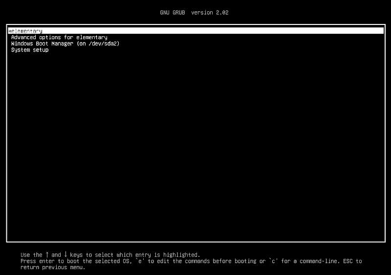 Elementary OS GRUB Menu