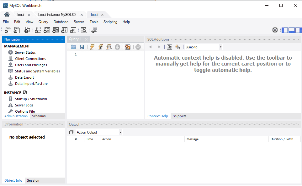 MySQL Query editor screen