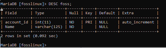 Describing the foss table