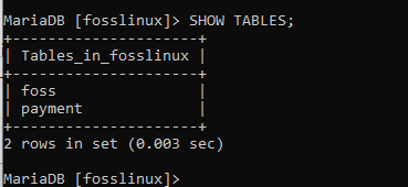 Displaying created tables