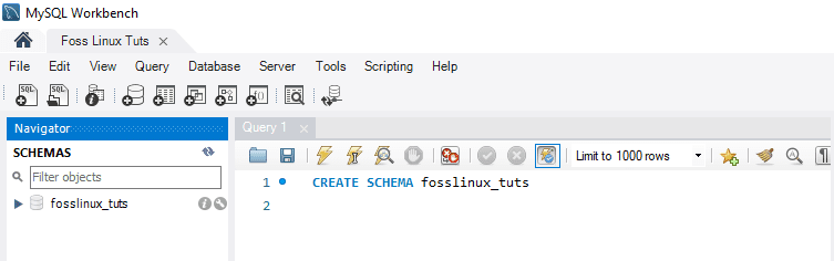 MySQL Create Schema fosslinux_tuts