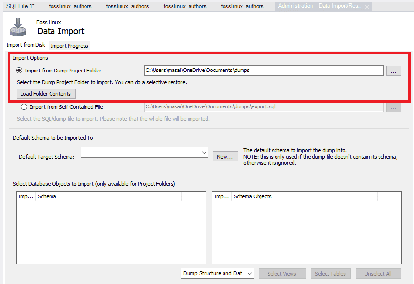 MySQL Data Import from Dump Project Folder