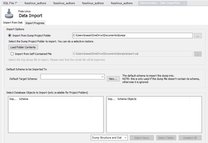 MySQL Data Import Settings