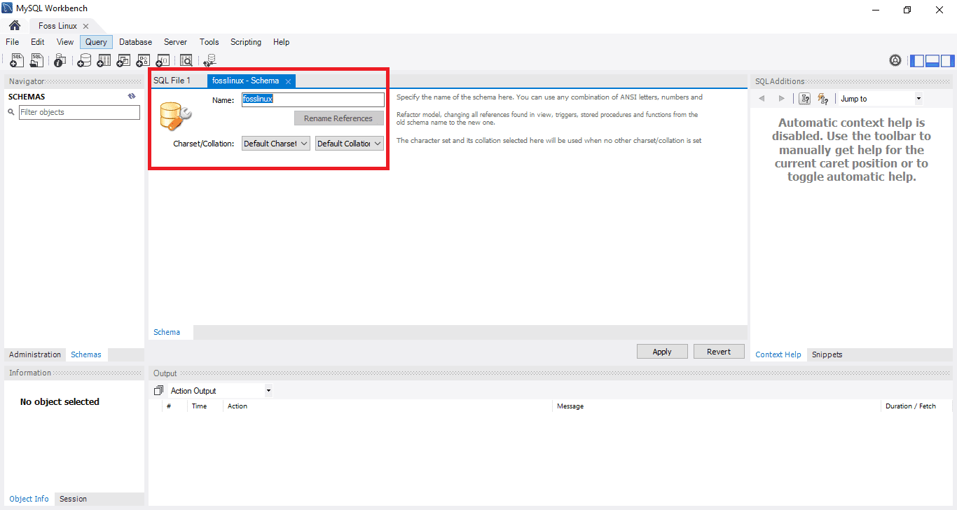 MySQL Enter Schema name