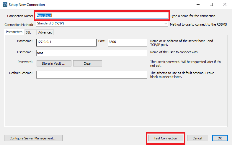 MySQL Setup New Connection