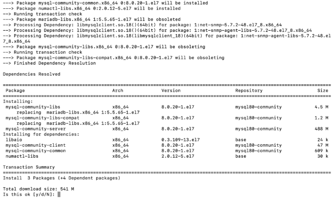 mysql packages download and installation confirmation