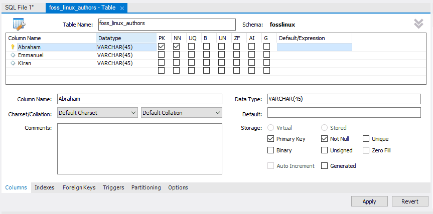 MySQL table fill in details