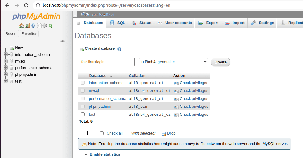 creating a database on phpMyAdmin 