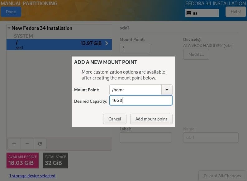 Fedora home partition