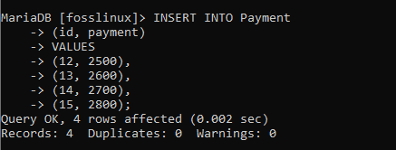 inserting multiple records in payment table