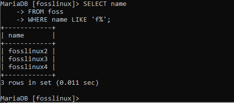 picking names that begin with f in the database