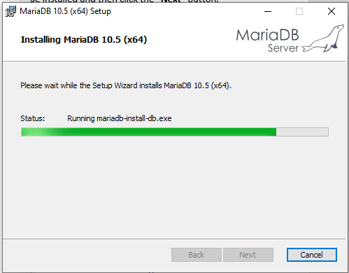 progress bar of the installation process