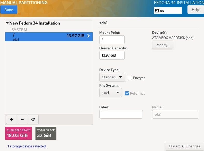 Fedora root filesystem