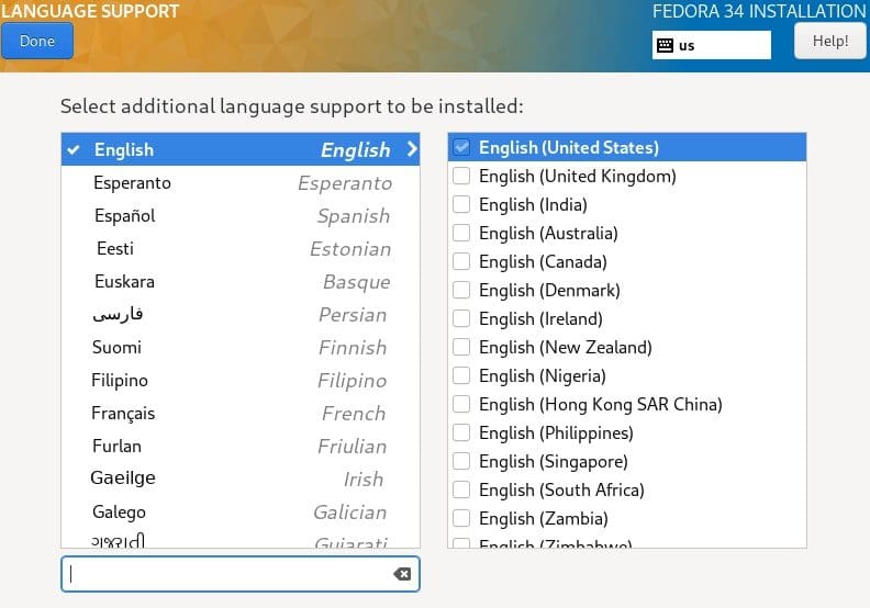 Fedora language support