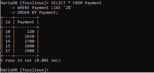 sorting payment table in ascending order without the ASC attributes