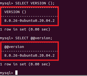 using the select version statement to display mysql version