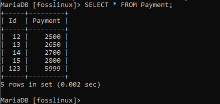 well updated Payment table for user 13