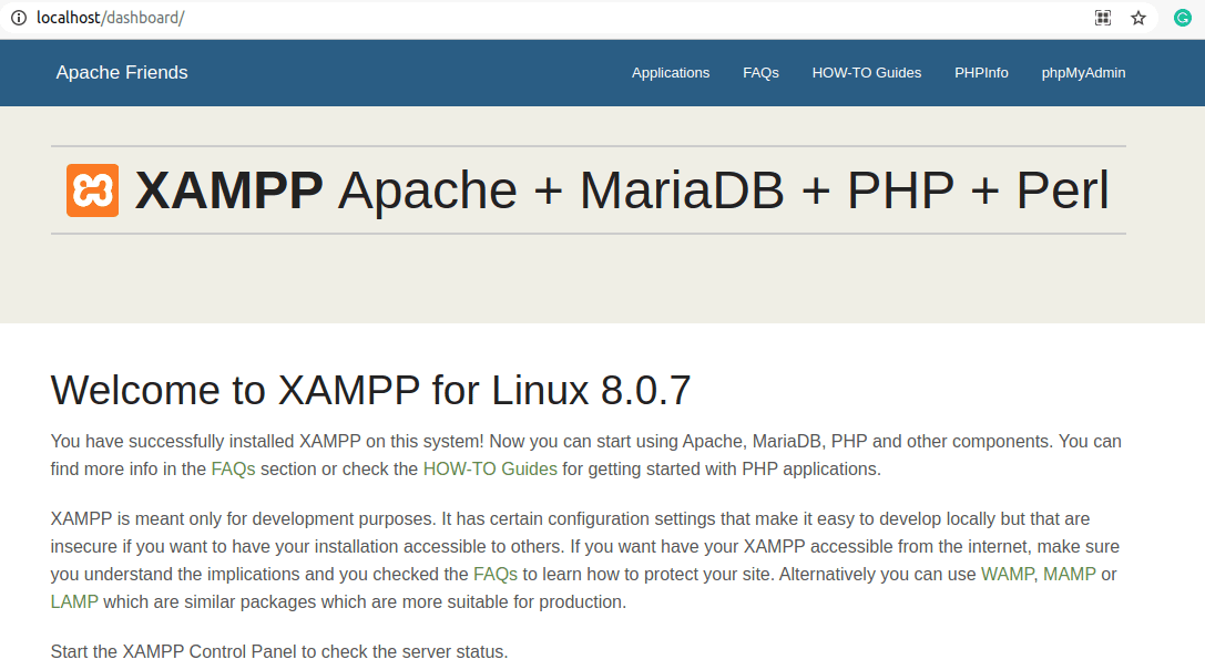 xampp server installation and launch verification