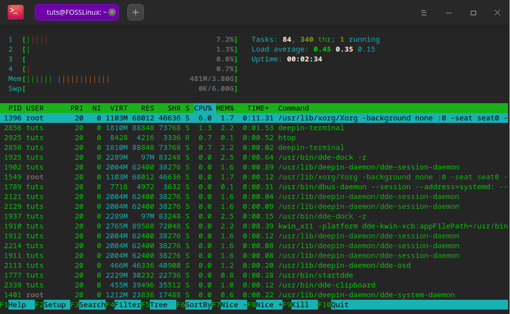 7. deepin htop