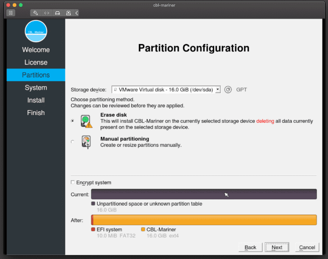 cbl mariner system partition configuration