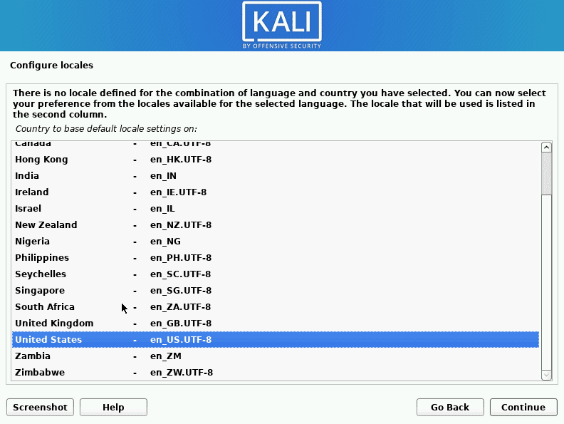 kali linux configure locales