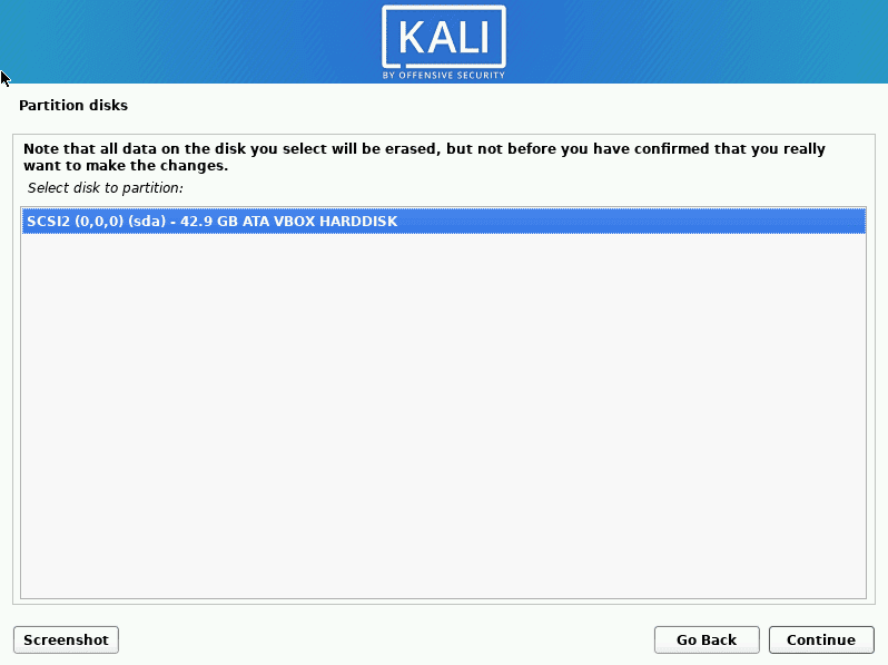 kali linux select disk to partition