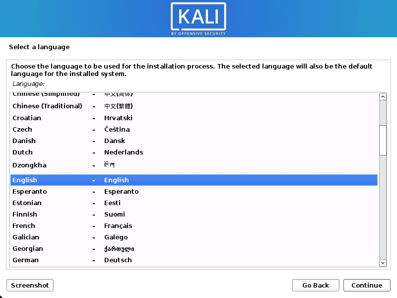 kali linux setup language
