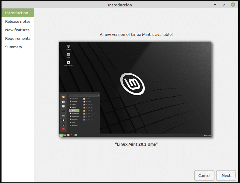 linux mint 20.2 uma instructions screen 