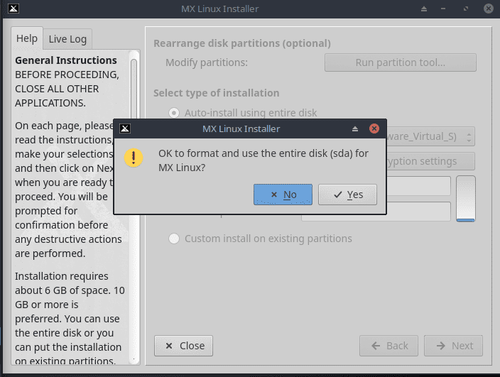 mx installer dialog box