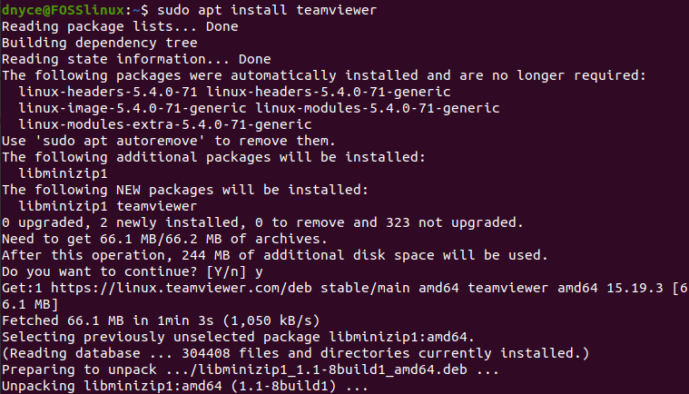 TeamViewer installation process from the Ubuntu command-line