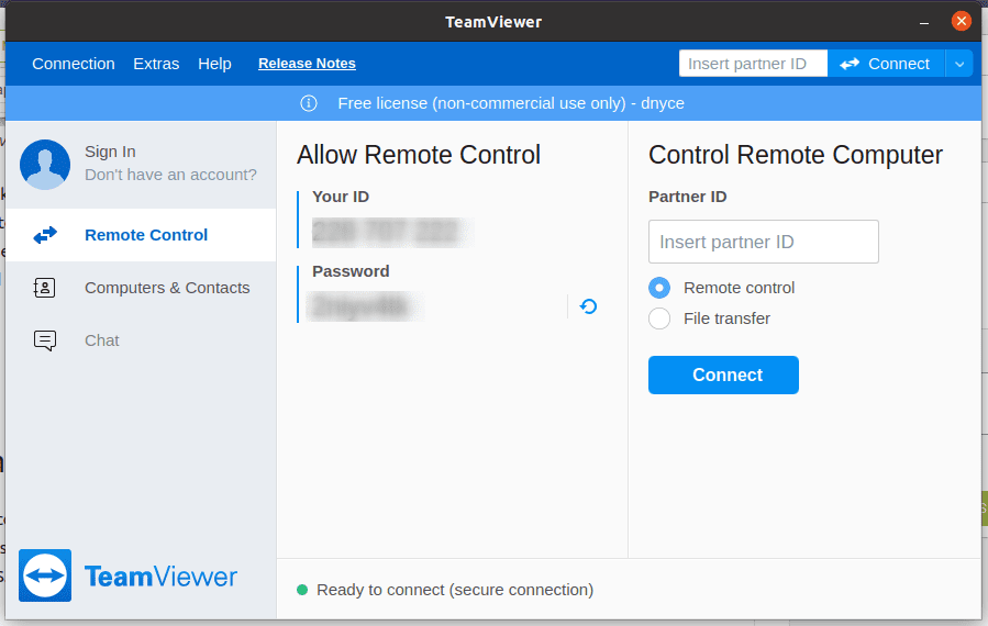 TeamViewer primary window