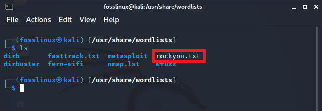 use the ls command to confirm that the rockyou file has been successfully extracted
