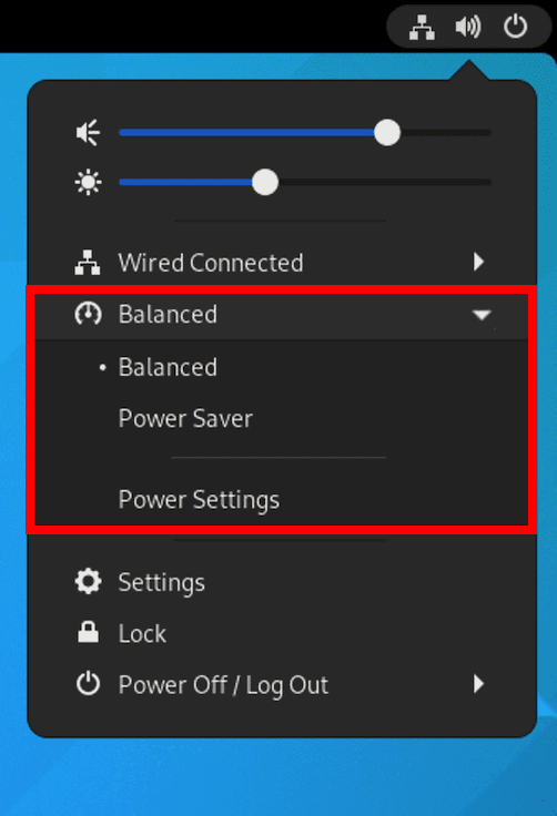 gnome power profiles in the status menu