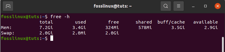 memory and swap space information