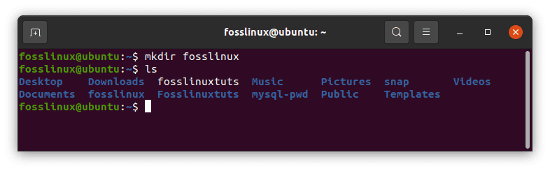 create a new directory named fosslinux and check using the ls command