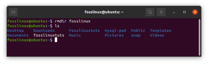 remove the fosslinux directory using the rmdir command and check using the ls command