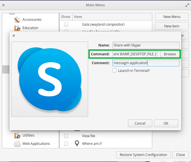 command running skype