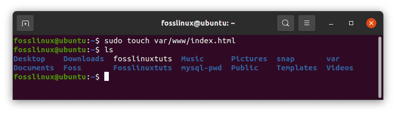 create a blank index file using the sudo command