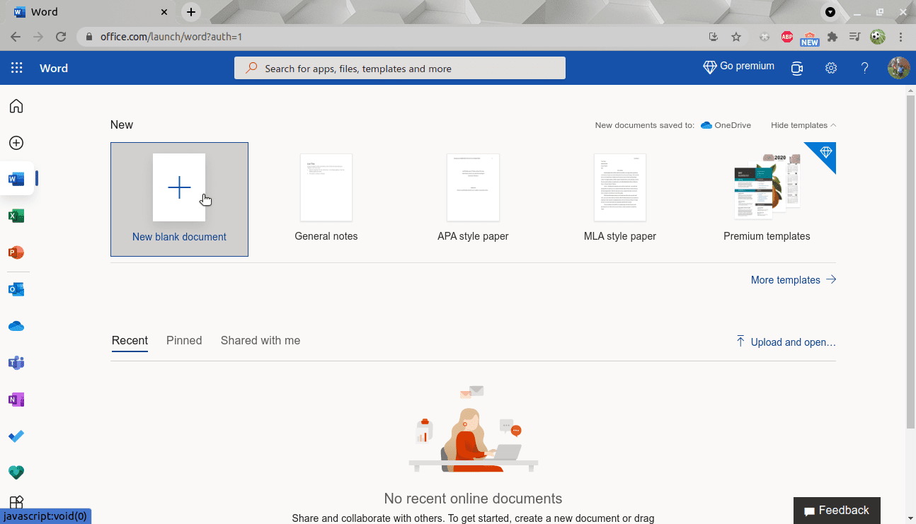 select new blank document